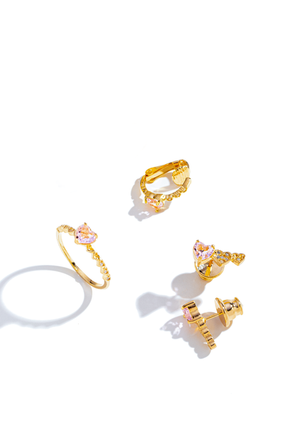 Conjunto de Brinco, Anel e Piercing Zircônia